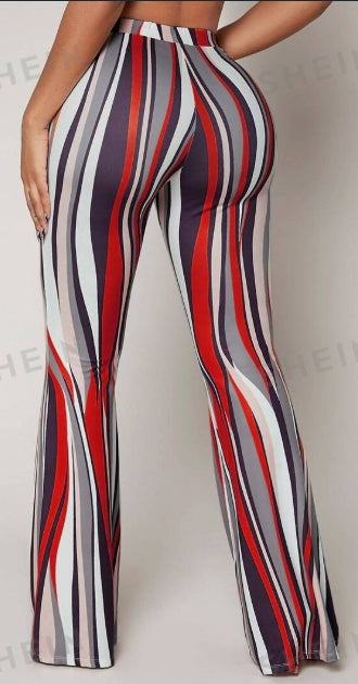 Striped High Waist Flared Leg Pants - Evolvgaia®