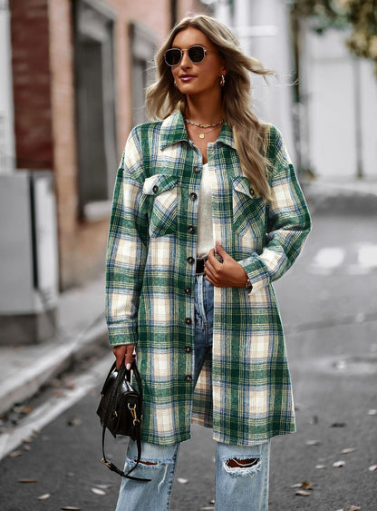 Elegant Long Plaid Cardigan - Evolvgaia®