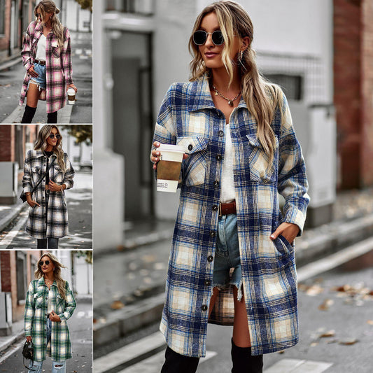 Elegant Long Plaid Cardigan - Evolvgaia®